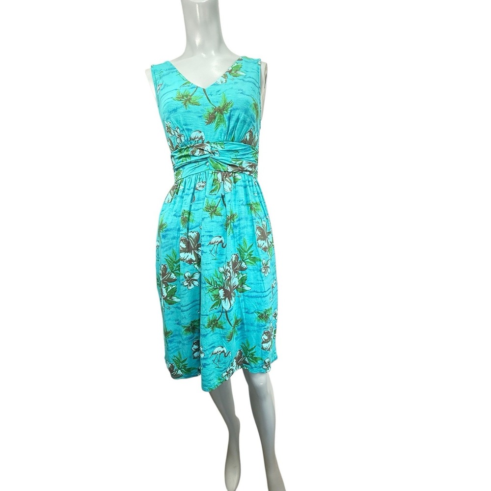 Women's Fresh Produce S Sleeveless Blue Tropical Print Dress USA Made Preowned